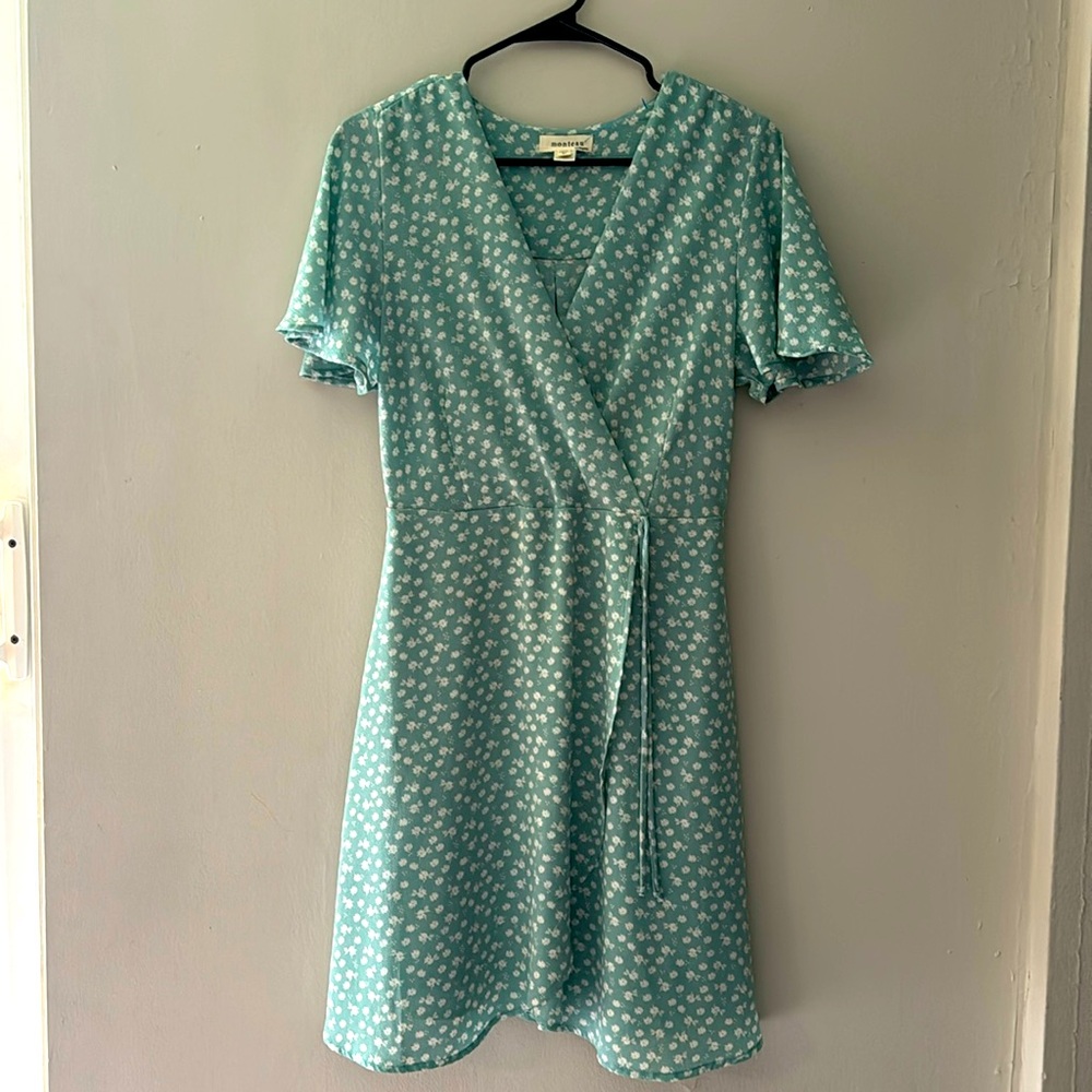 Monteau Mint Green Floral Wrap Dress Size Large